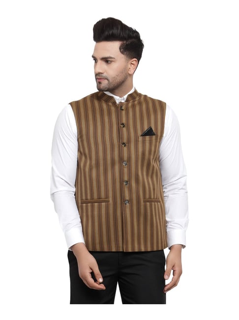 Wintage Men's Tweed Wool Festive and Casual Nehru Jacket Vest Waistcoat :  Brown