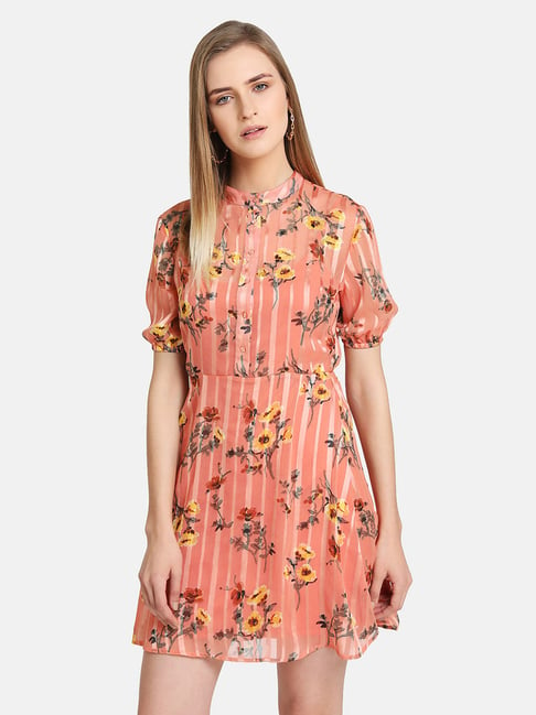 Kazo Pink & Yellow Floral Print Dress Price in India