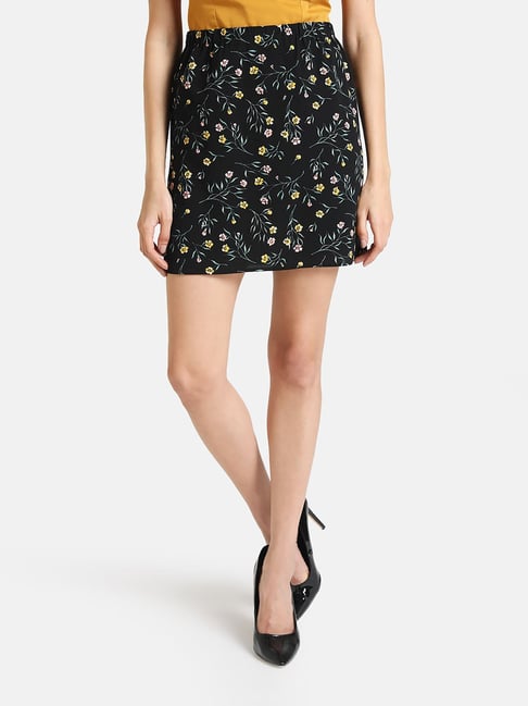 Kazo Black & Yellow Floral Print Skirt Price in India