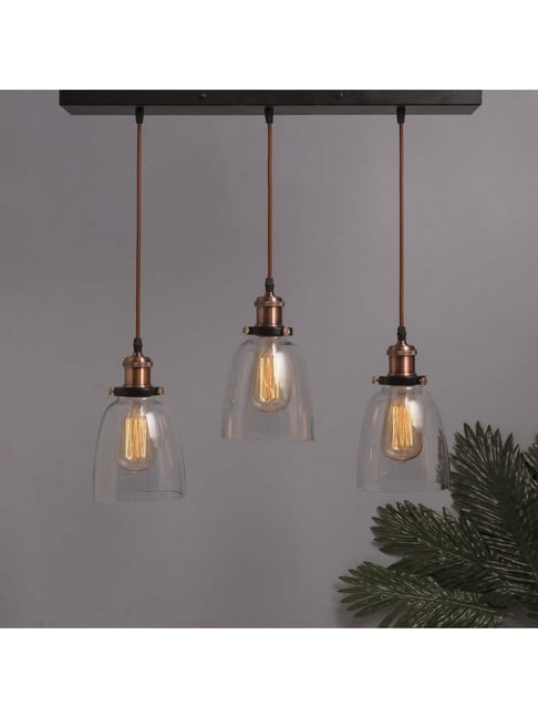 Homesake 3-Lights Linear Cluster Black & Brown Metal Modern Glass Bell Pendant Light - Set of 1-picture-22