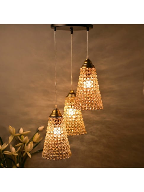 Homesake 3-Lights Round Cluster Golden Metal Crystal Cone Pendant Light - Set of 1-picture-43