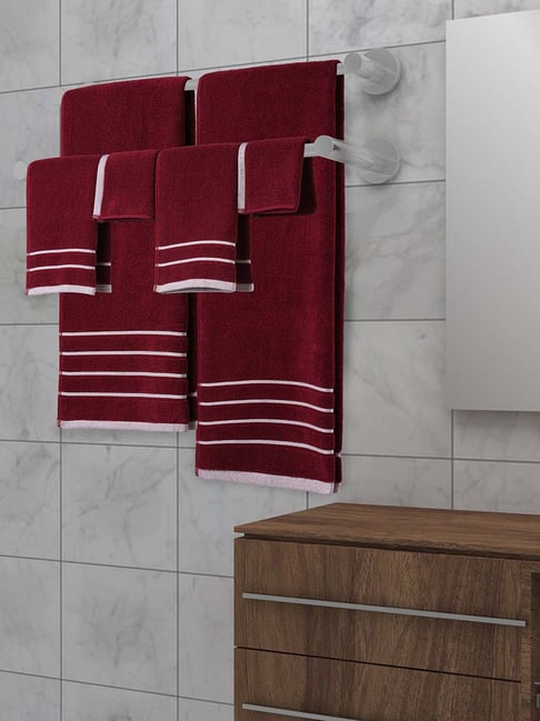 Mark Home Simply Soft Maroon Cotton 500 GSM Zero Twist Anti Bacterial Bath Linen Set
