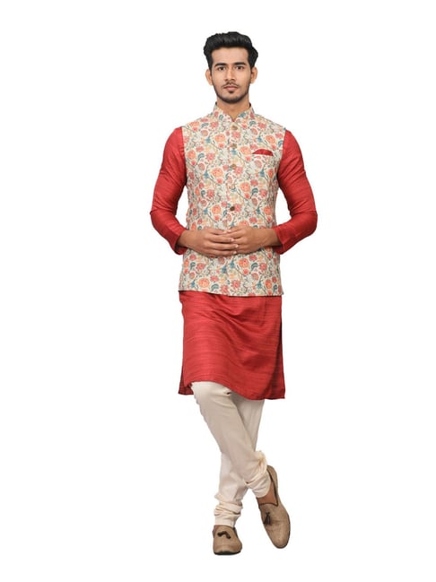 Buy Manyavar Men Off White & Blue Self Design Kurta With Churidar & Nehru  Jacket - Kurta Sets for Men 7145603 | Myntra