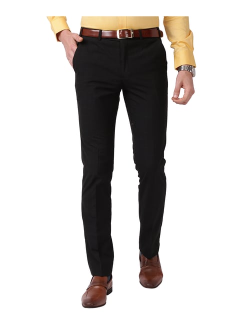 Park Avenue Black Slim Fit Flat Front Trousers