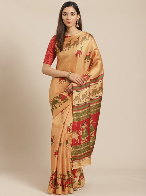 Saree Mall Beige Printed Saree With Blouse Price in India