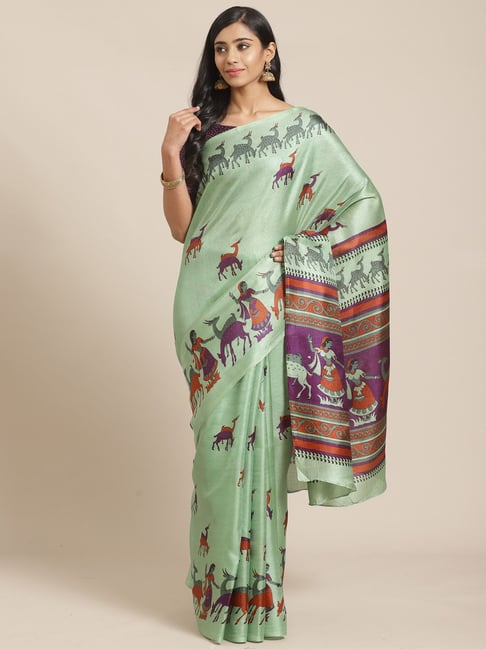 Saree Mall Green Printed Saree With Blouse Price in India