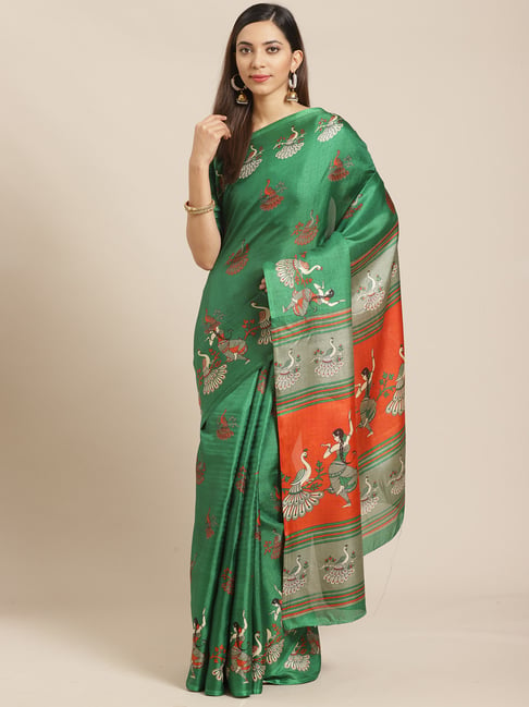 Saree Mall Green Printed Saree With Blouse Price in India