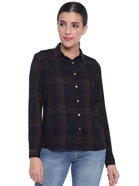 Pepe Jeans Olive & Blue Checks Shirt Price in India