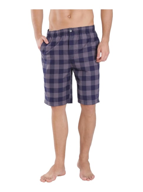 Buy Jockey Grey & Navy Cotton Regular Fit Checks Shorts for Mens