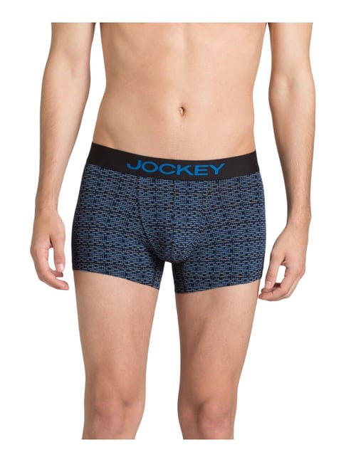 Jockey Black & Blue Cotton Regular Fit Printed Trunks