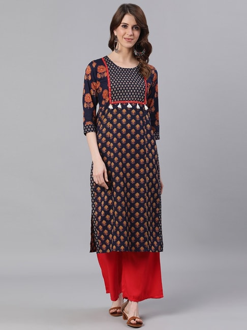 Buy Jaipur Kurti Women's Beige embroidered straight kurta for Women Online  @ Tata CLiQ