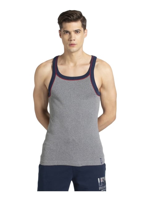 Jockey US54 Men's Super Combed Cotton Rib Square Neckline Gym Vest(Shoulder  Starp Color May Vary)