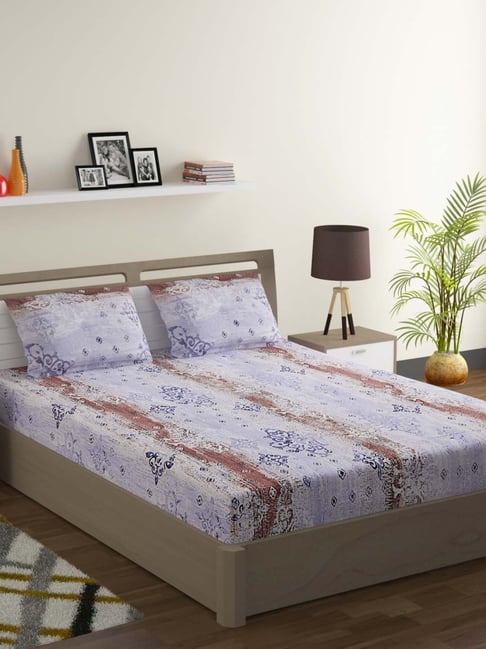 Swayam Veda Printed Purple & Brown 144 TC Cotton King Bedsheet with 2 Pillow Covers-picture-10