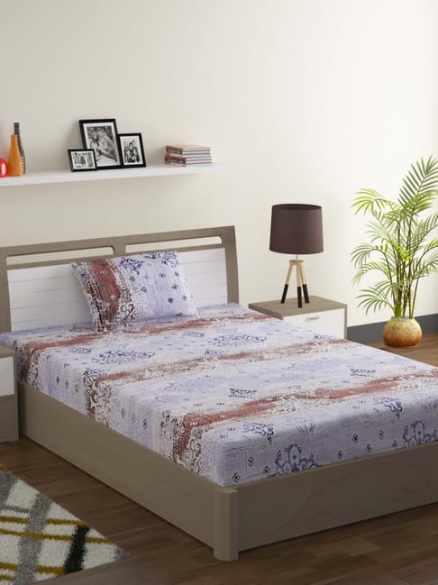 Swayam Veda Printed Purple & Brown 144 TC Cotton Single Bedsheet with 1 Pillow Cover-picture-11