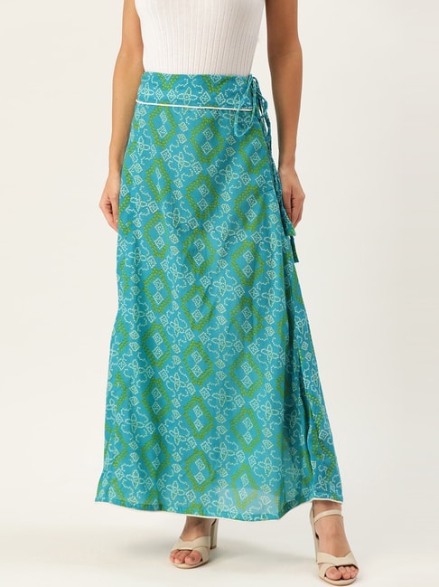 Inweave Blue Cotton Printed Maxi Skirt Price in India