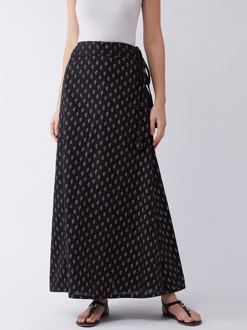 Inweave Black Cotton Printed Maxi Skirt Price in India