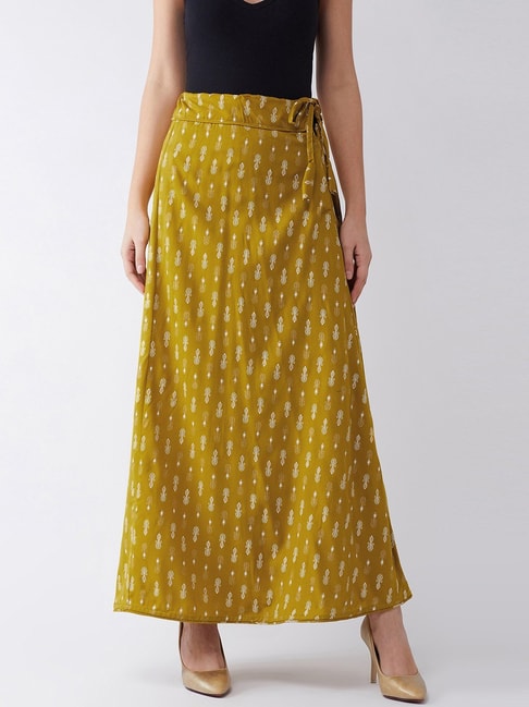 Inweave Mustard Printed Maxi Skirt Price in India