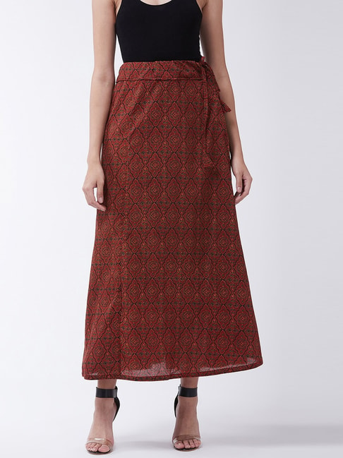 Inweave Rust Cotton Printed Maxi Skirt Price in India