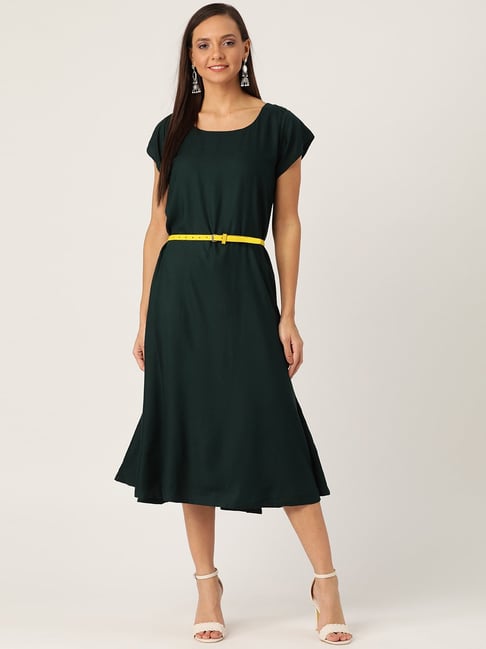 Inweave Green Cotton A Line Dress Price in India
