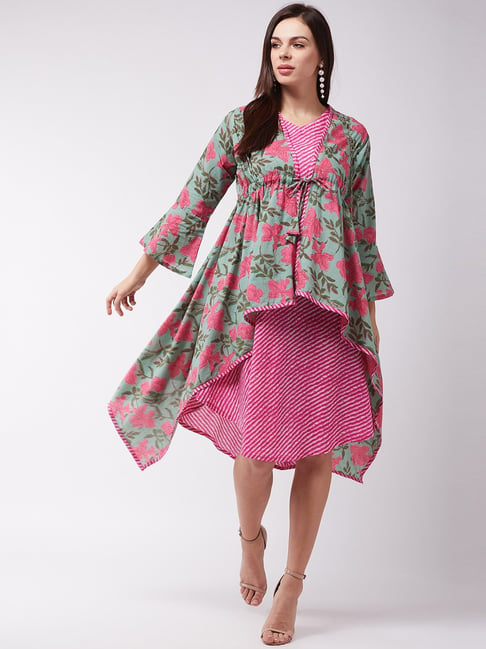 Inweave Pink Cotton Printed A Line Dress Price in India