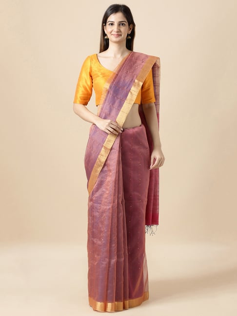 TANEIRA Mauve Embellished Saree With Blouse Price in India