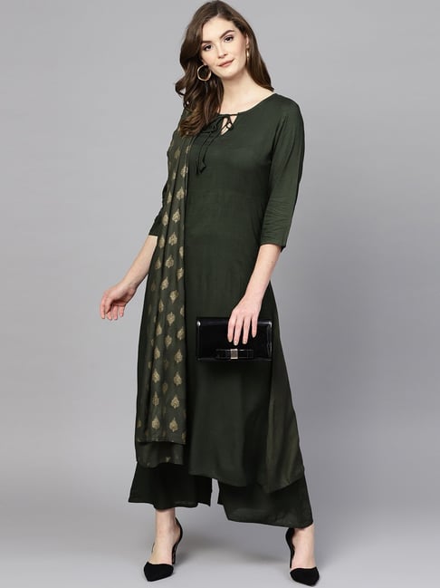 Yufta Green Kurta Palazzo Set With Dupatta Price in India