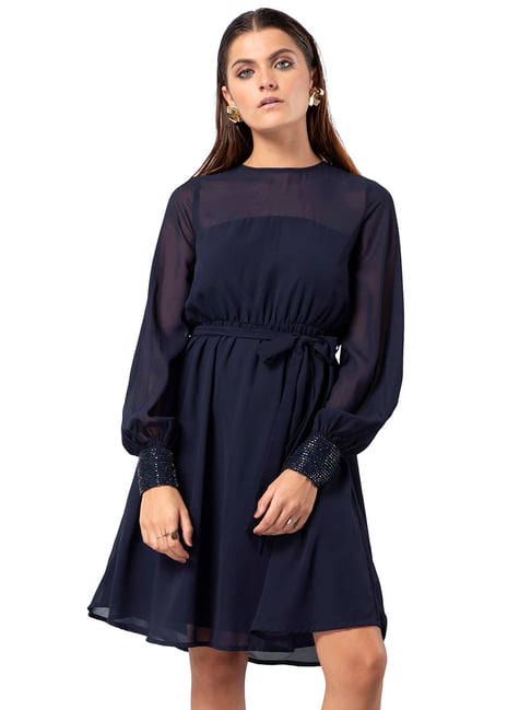 FabAlley Navy Embellished Dress Price in India