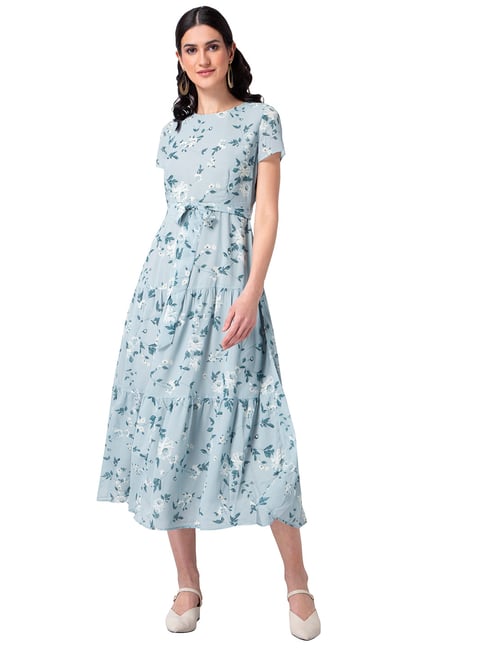 FabAlley Blue Floral Print Dress