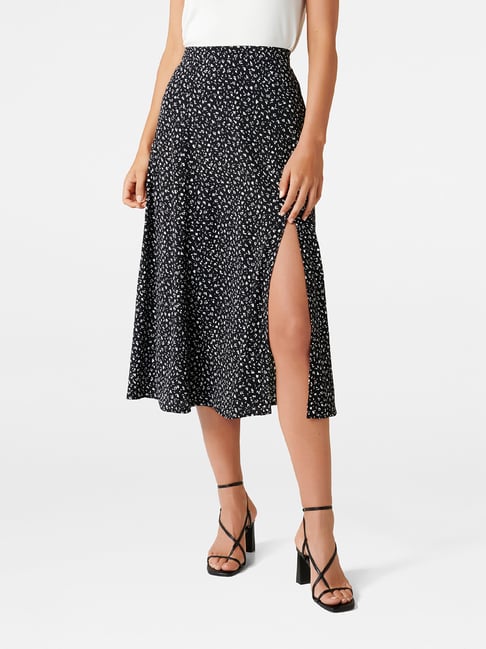 Forever New Black Printed Split Ellie Skirt