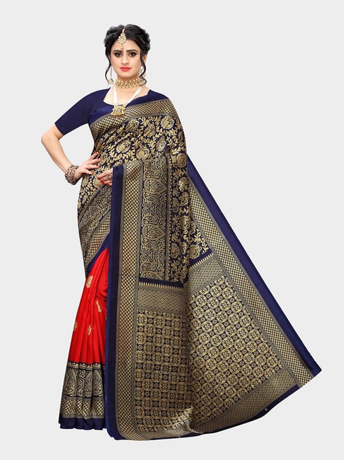 KSUT Blue & Red Saree With Blouse Price in India