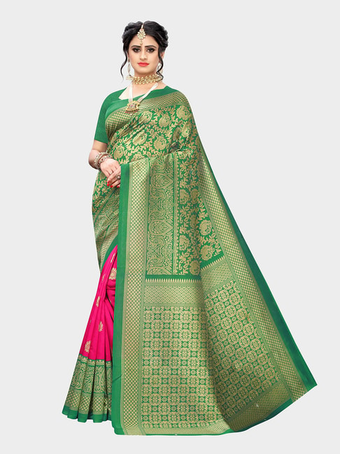 KSUT Green & Pink Saree With Blouse Price in India