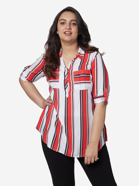 Gia Curves by Westside White Striped Dora Shirt