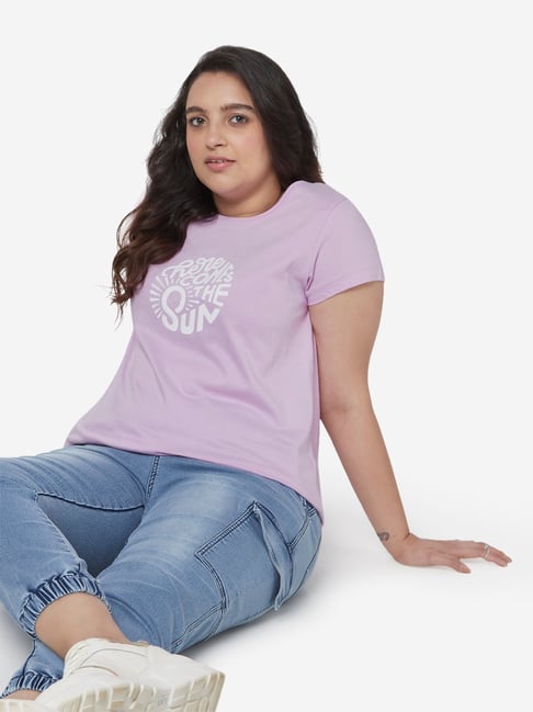 Sassy Soda Curves by Westside Lilac Printed Edna T-Shirt Price in India