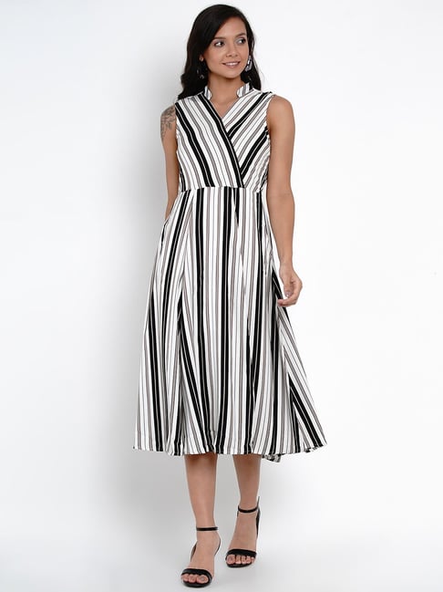 Latin Quarters White & Black Striped Dress Price in India