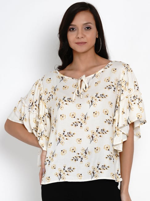 Latin Quarters Beige Floral Print Top