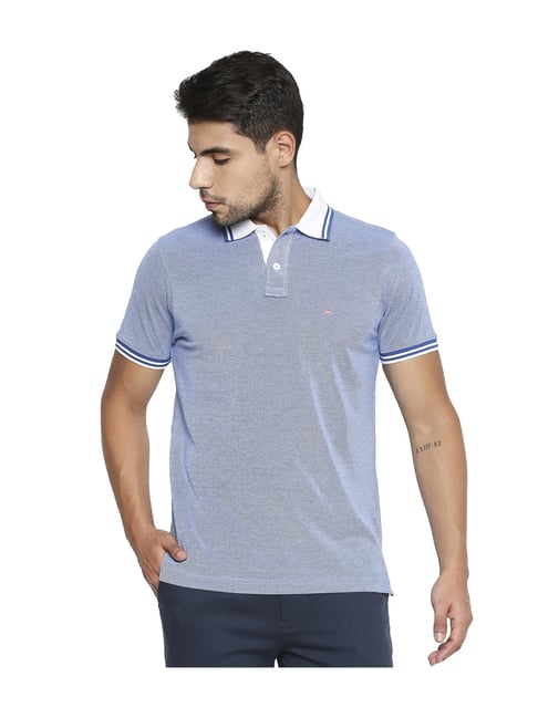 Buy Basics Blue Slim Fit Solid Short Sleeves Polo T-Shirt for Men