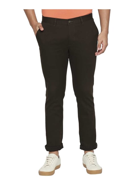 Buy Green Striped Cotton Stretch Formal Trousers For Men Online