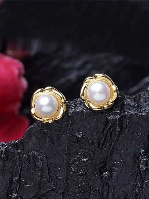 Clara 92.5 Sterling Silver Gold-Plated Pearl Aki Earrings