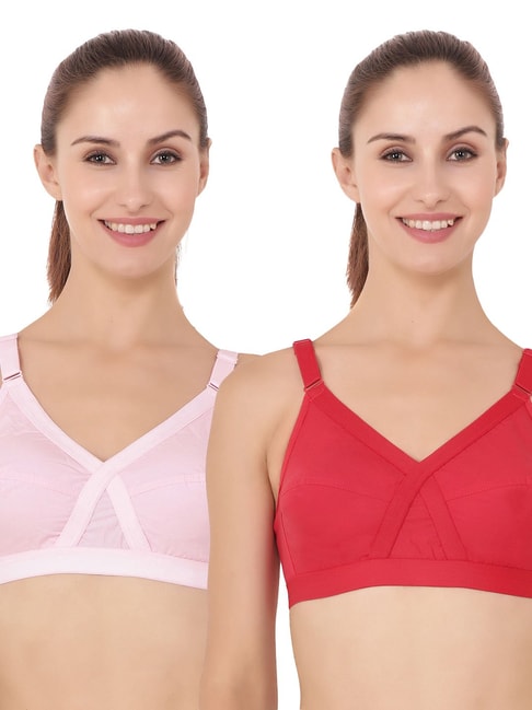 Floret Multicolor Non Wired Non Padded Full Coverage Bra (Pack Of 2)