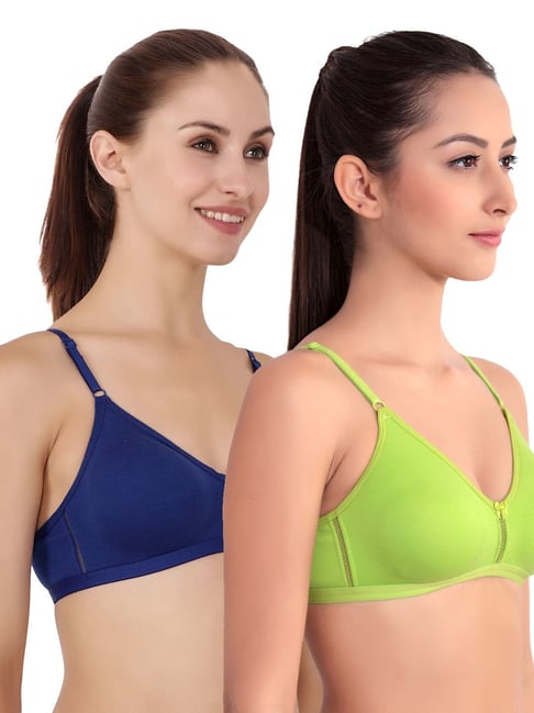 Buy Floret Women's Sports Non Padded & Non-Wired Full Coverage Bra Pack of  2 (30B, Blue-Blue) at