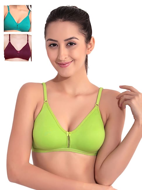 Floret Multicolor Non Wired Non Padded T-Shirt Bra (Pack Of 3)