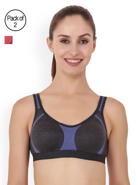 Floret Multicolor Non Wired Non Padded Sports Bra (Pack Of 2)