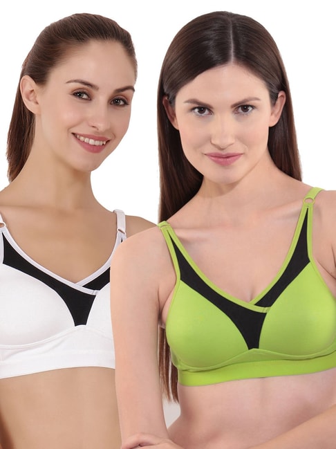 Floret Multicolor Non Wired Non Padded Sports Bra (Pack Of 2)