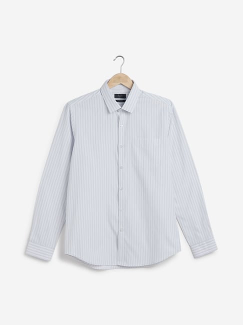 Buy WES Formals by Westside White Striped Slim Fit Shirt Online at best ...