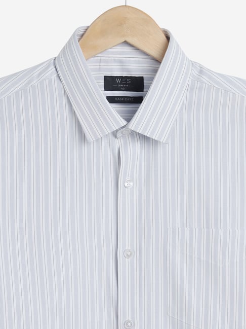 Buy WES Formals by Westside White Striped Slim Fit Shirt Online at best ...