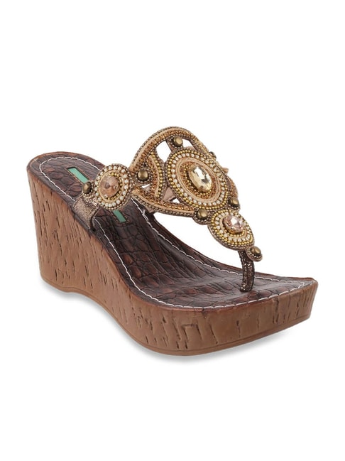 Catwalk Women's Wedding Dreamers Antique Gold T-Strap Wedges Price in India
