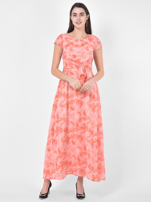 Latin Quarters Peach Floral Print Dress Price in India