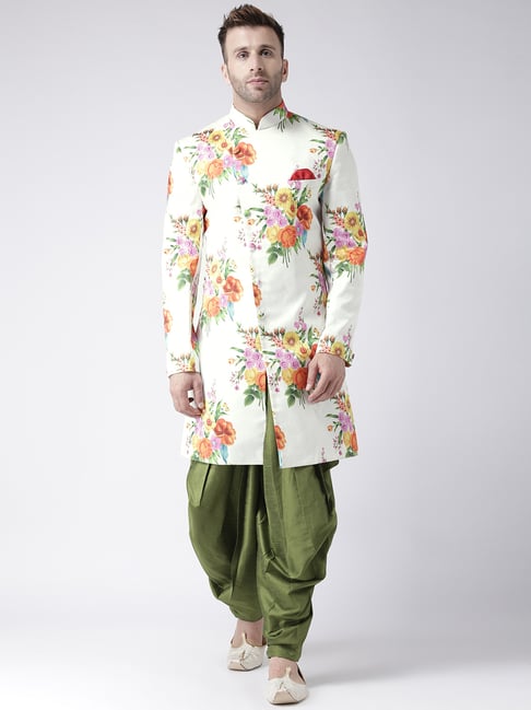 Hang up Off White Regular fit Floral Sherwani