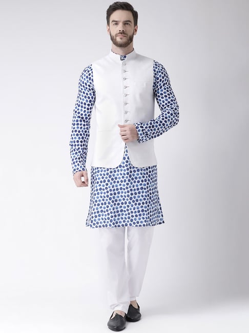 Buy White & Blue 2-Piece Ethnic Suit for Men by SOJANYA Online | Ajio.com