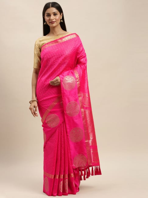 Vastranand Pink Chaquered Saree With Unstitched Blouse Price in India